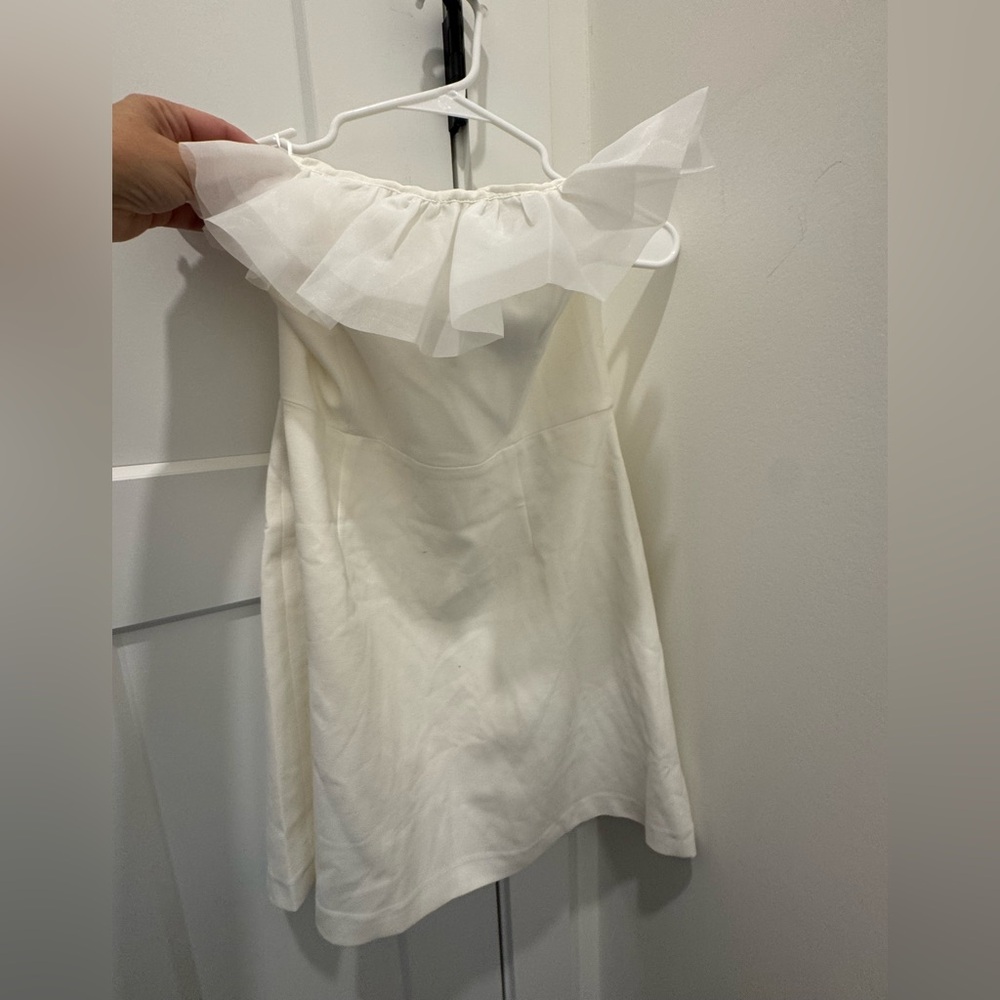 French Connection White Ruffled Strapless Dress